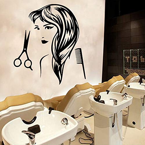 fancjj Peluquería calcomanía Corte de Pelo Mujer Vinilo Pegatinas de Pared peluquería extraíble Arte Mural para la decoración del Peluquero Accesorios Papel Tapiz 43X60CM