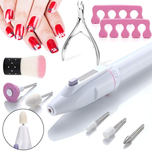 Fansport 10 Pcs Kit De Manicura Eléctrico y Pedicura Electrico Profesional,Torno Para Uñas Limas 5 En 1 Manicura Accesorios Con Brocas De Pulido Cortaúñas