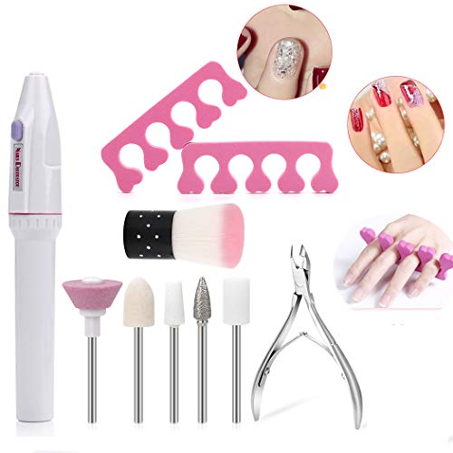 Fansport 10 Pcs Kit De Manicura Eléctrico y Pedicura Electrico Profesional,Torno Para Uñas Limas 5 En 1 Manicura Accesorios Con Brocas De Pulido Cortaúñas