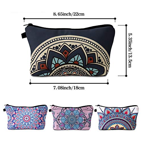 FANTESI - 4 bolsas de maquillaje de mandala, bolsas de viaje para cosméticos, bolsa de maquillaje, con patrones de flores de mandala, para mujeres y niñas