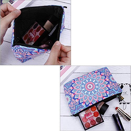 FANTESI - 4 bolsas de maquillaje de mandala, bolsas de viaje para cosméticos, bolsa de maquillaje, con patrones de flores de mandala, para mujeres y niñas