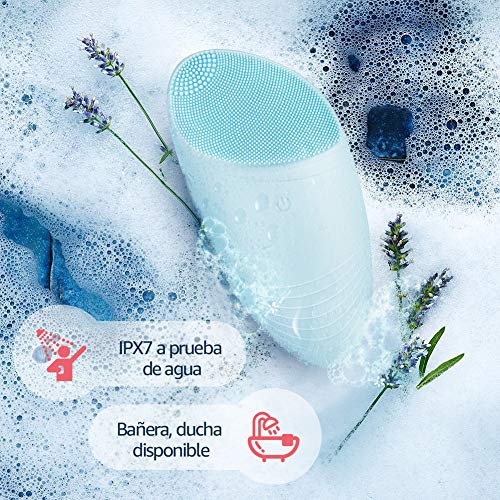 FASHSMILE Limpiador Facial Silicona Ultrasonico - Puerto de carga no poroso 5 - Velocidad Ajustable Recargable Cepillo Facial Electrico para Todo Tipo De Pieles (B-Azul)