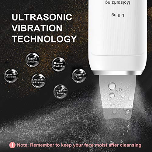 fayleer Peeling Ultrasónico Facial Limpiador Facial Ultrasónica Espátula Ultrasónica Skin Scrubber Exfoliación Limpiador de Poros para Limpieza Facial y Cuidado Facial