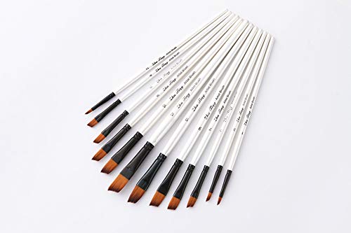 Febbya Pinceles para Pintar,12 Pack Pinceles Resistente Miniatura Cepillos para Al Óleo Acrílica Acuarela Amateur Profesionales Adultos Adolescentes Niños Blanco Cabeza Oblicua