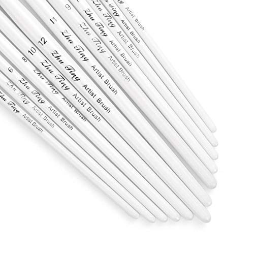 Febbya Pinceles para Pintar,12 Pack Pinceles Resistente Miniatura Cepillos para Al Óleo Acrílica Acuarela Amateur Profesionales Adultos Adolescentes Niños Blanco Cabeza Oblicua