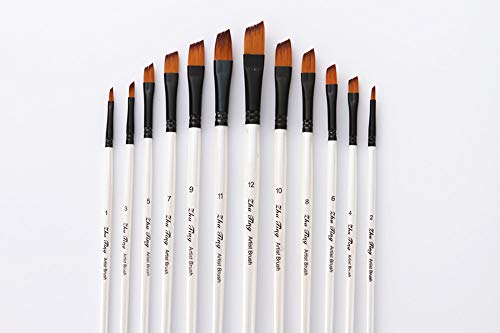 Febbya Pinceles para Pintar,12 Pack Pinceles Resistente Miniatura Cepillos para Al Óleo Acrílica Acuarela Amateur Profesionales Adultos Adolescentes Niños Blanco Cabeza Oblicua