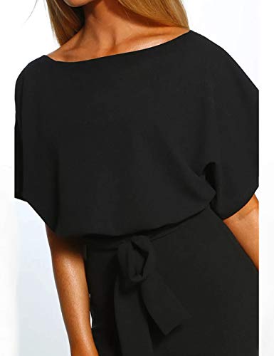 FeelinGirl Mujer Monos Cortos de Manga Corta Sólido con Lazo Botón Elegante para Verano Negro XL