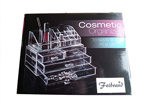 Feibrand Organizador Maquillaje Caja Cosméticos Transparente Acrílico 20 Compartimentos