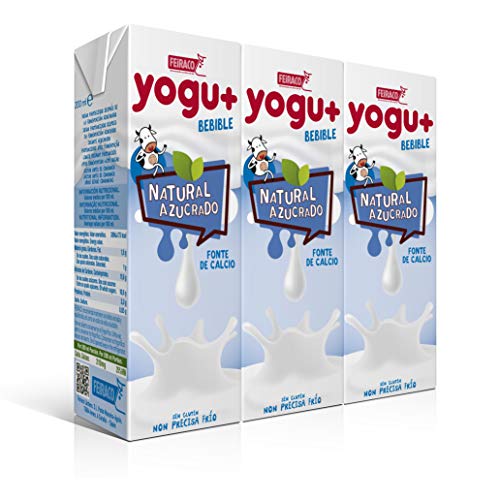 Feiraco Yogu+ Natural Azucarado - Paquete de 8 packs de 3x200 ml - Total: 4800 ml