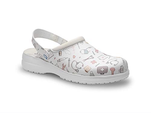 FELIZ CAMINAR - Zuecos Sanitarios Mycrom Sanitario/con Correa Antideslizantes y Cómodos para Mujer/Clínicas, Veterinarios, Hospital, Geriátricos (Sanitario, Numeric_37)