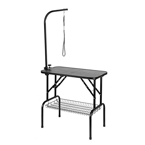 Femor Mesa Perro Peluqueria Mesa Plegable de Aseo Canina, Mesa para Perros Mascota de Altura Regulable, con Cesto, Ideal Mesa de Mascotas, Carga 100Kg Dimensión 80.5 × 46 × 76cm