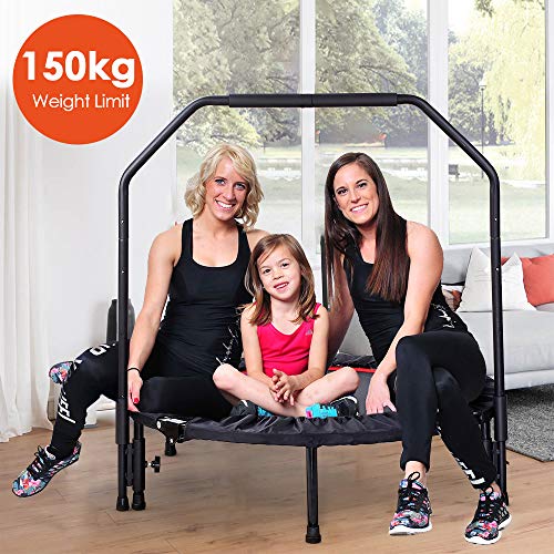 Femor Trampolín Fitness Plegable, Ø101.6 cm, con Mango Ajustable en Altura de 3 Vías, incluida la Cubierta del Borde, con Cuerdas de Goma Peso Máximo 150 kg