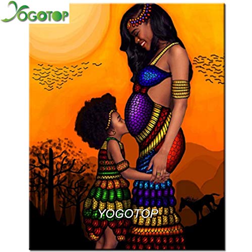 FHGFB Kit de Pintura de Diamante 5D DIY Mujeres Embarazadas niños africanos Que pintan artesanías Adornos de Regalo Diamante Redondo sin Marco -40x50cm