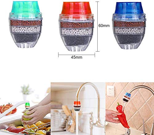 Filtro de agua para grifo，BETOY 6 piezas Grifo de agua de carbón activado – Purificador de agua limpiador cartucho de filtro para el hogar cocina (rojo, azul, verde)