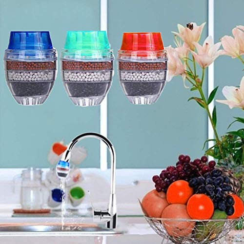 Filtro de agua para grifo，BETOY 6 piezas Grifo de agua de carbón activado – Purificador de agua limpiador cartucho de filtro para el hogar cocina (rojo, azul, verde)
