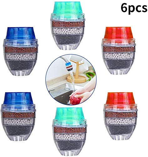 Filtro de agua para grifo，BETOY 6 piezas Grifo de agua de carbón activado – Purificador de agua limpiador cartucho de filtro para el hogar cocina (rojo, azul, verde)