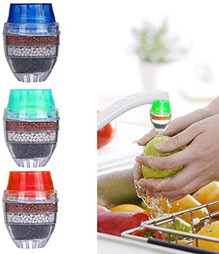 Filtro de agua para grifo，BETOY 6 piezas Grifo de agua de carbón activado – Purificador de agua limpiador cartucho de filtro para el hogar cocina (rojo, azul, verde)