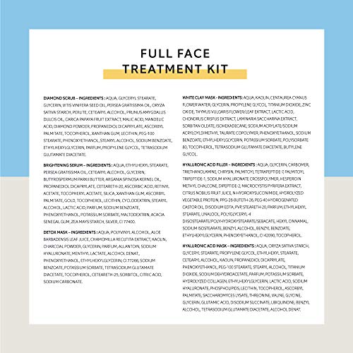 FIND - Caja de tratamiento facial completo (exfoliante de diamante, sérum iluminador, mascarilla purificadora, mascarilla de arcilla, rellenador y mascarilla de ácido hialurónico), 6 envases x 15 ml