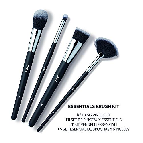 FIND - Kit esencial - Pincel para sombras, para base de maquillaje, para colorete y pincel abanico para iluminar (4 pinceles) - n.? 04, n.? 08, n.? 11, n ?12