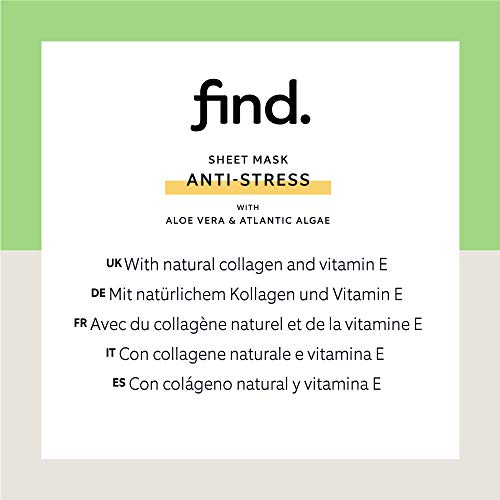 FIND - Mascarilla hidrogel, sin goteo, antiestrés con aloe vera y algas atlánticas, pack de 10 unidades