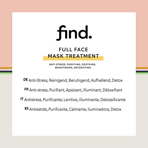 FIND - Tratamiento completo de mascarillas faciales hidrogel, sin goteo, , pack de 10 unidades (antiestrés, purificante, calmante, iluminadora y détox)