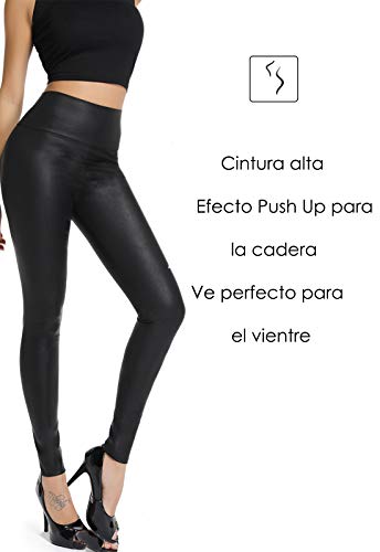 FITTOO Mujeres PU Leggins Cuero Brillante Pantalón Elásticos Pantalones para Mujer300#2 Negro Serpiente L