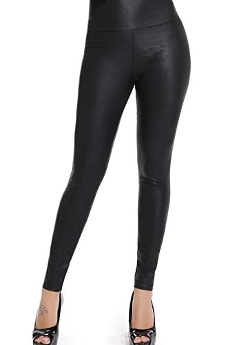 FITTOO Mujeres PU Leggins Cuero Brillante Pantalón Elásticos Pantalones para Mujer300#2 Negro Serpiente L