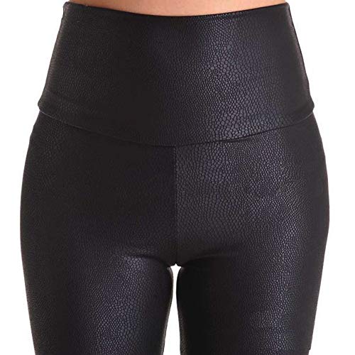 FITTOO Mujeres PU Leggins Cuero Brillante Pantalón Elásticos Pantalones para Mujer300#2 Negro Serpiente L