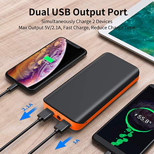 FKANT Batería Externa 25000mAh, Power Bank Alta Capacidad con 2 USB Puertos, Linterna LED de 4 Modos Cargador Portátil Movil para iPhone, Huawei, Samsung, Android, Tabletas y más Dispositivos