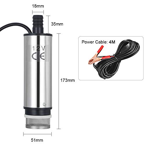 flintronic Bomba de Agua y Aceite, 12V Bompa Sumergible de Acero Inoxidable Bomba de Combustible Diesel Transferencia de Líquido Aceite Agua por Auto, Caravana, Marino, Barca
