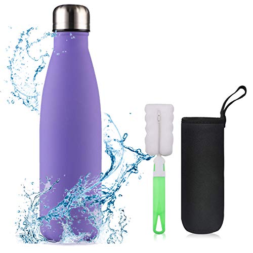 flintronic Botella Termica, 500ML Botella de Agua de Acero Inoxidable, Aislamiento de Vacío de Doble Pared, Botellas de Frío/Caliente Sin BPA & Eco Friendly, con 1 Portavasos y 1 Cepillo