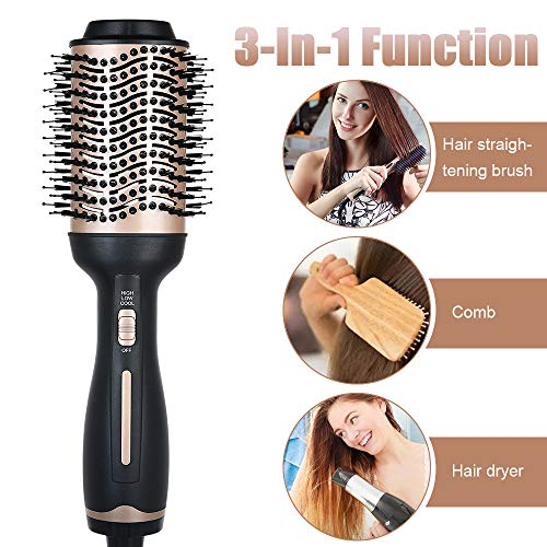 flintronic Cepillo Secador de Iones Negativos, 3 en 1 Cepillo de Aire Caliente para Secar, Moldear, Alisar y dar Volumen, 3 Temperaturas, 5 piezas de Pinzas para El Cabello Gratis