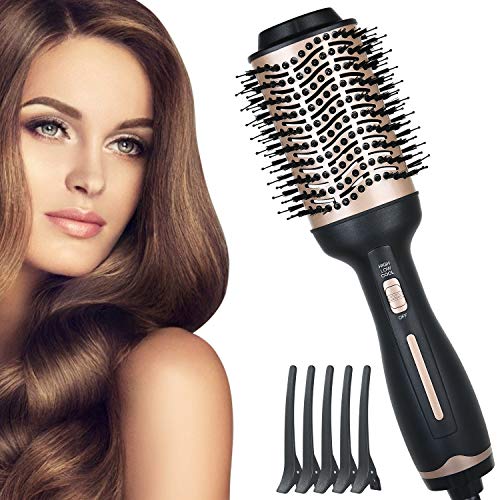 flintronic Cepillo Secador de Iones Negativos, 3 en 1 Cepillo de Aire Caliente para Secar, Moldear, Alisar y dar Volumen, 3 Temperaturas, 5 piezas de Pinzas para El Cabello Gratis