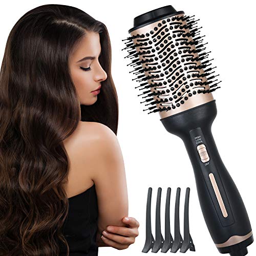 flintronic Cepillo Secador de Iones Negativos, 3 en 1 Cepillo de Aire Caliente para Secar, Moldear, Alisar y dar Volumen, 3 Temperaturas, 5 piezas de Pinzas para El Cabello Gratis