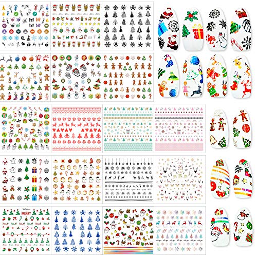 FLOFIA 18pcs Pegatinas Uñas Navidad al Agua Pegatinas Uñas Navideñas Decorativas Calcomanías Uñas Transferencia Agua Nail Stickers para Decoración Arte de Uñas Navidad Estilos Variados de Navidad