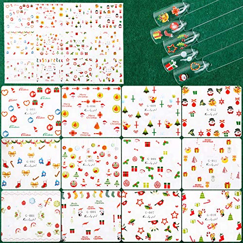 FLOFIA 4 Hojas Pegatinas Uñas Navidad al Agua (1500+ pcs) Decorativas Calcomanías Uñas Transferencia de Agua Patrón Navideñas Nail Stickers para Decoración Arte de Uñas Navidad (48 Hojitas)