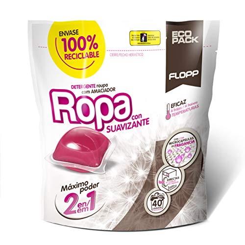 Flopp - Detergente Ropa con Suavizante Estuche (40 cápsulas) | Detergente Suavizante Ropa Blanca y Color. | Detergente Eco Limpia sin Ensuciar el Planeta.