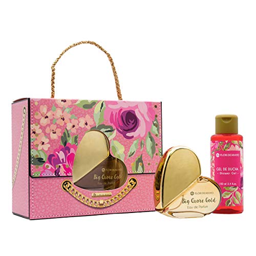 Flor de Mayo, Bolso Big Cuore, Set Regalo en Forma de Bolso con Eau de Parfum Gold Big y Crema de Manos