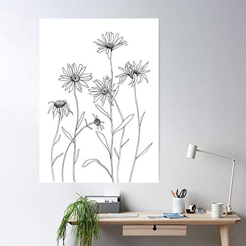 Floral Daisy Nature Black White And Flower Camomile Impresionantes carteles para la decoración de la habitación impresos con la última tecnología moderna sobre papel semibrillante