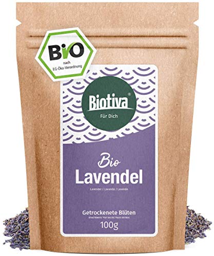 Flores de lavanda orgánica enteras 100 g - azul - mejor calidad orgánica - infusión de lavanda - llenada y certificada en Alemania (DE-ÖKO-005)