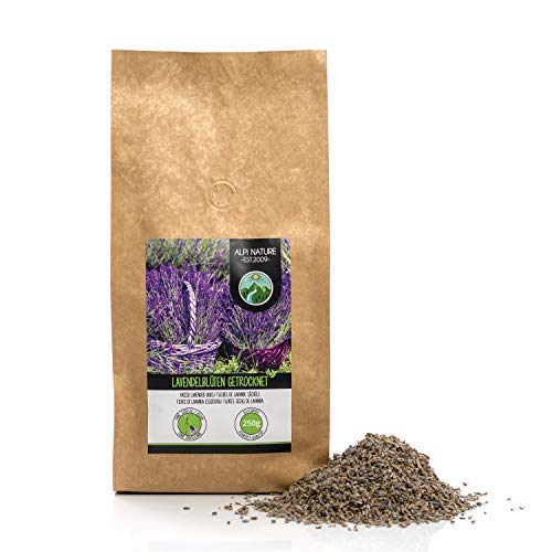 Flores de lavanda secas (250g), lavanda 100% natural, intensivas en fragancias, secas suavemente y sin aditivos para la preparación de té, bolsas de fragancia o decoración