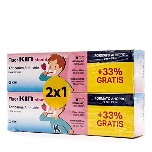 FLUOR KIN INFANTIL PASTA DIENTES ANTICARIES CON FLUOR SABOR FRESA PACK 2 75+25 ML
