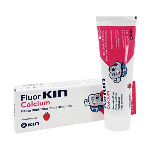 Fluor Kin Pasta Dental Infantil ~ Para Niños, con Sabor a Fresa 75 ml Calcio + Flúor