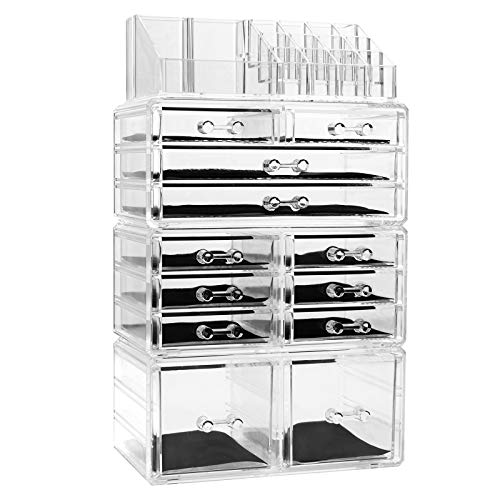 FOBUY Caja acrílica Estante de maquillajes Maquillaje Cosméticos Joyería Organizador (12 Drawers)
