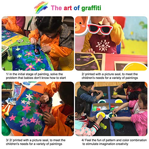 Fodlon Juego de Pinceles de Pintura de Esponja, 52 Piezas Kits de Pintura para niños Kits de Pinceles de Espuma Delantal Impermeable para niños Niños Aprendizaje temprano Arte DIY Arte