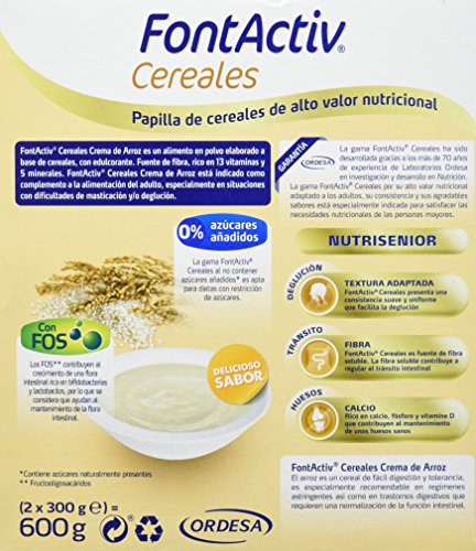 Fontactiv Crema de Arroz 600grs. Papilla de cereales para adultos y mayores con regímenes astringentes
