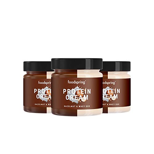 foodspring Crema Proteica, Whey y Avellanas, Pack de 3 x 200g, Extremadamente cremosa, Con 85% menos de azúcar