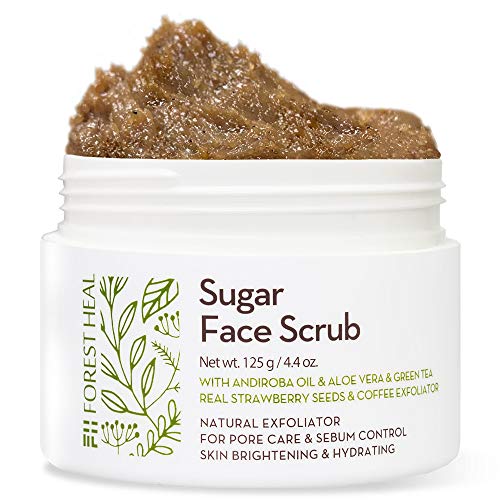 [Forest Heal] Azúcar Exfoliante Facial con Andiroba Petróleo y Real Fresa Semillas, Exfoliante Natural para los Poros Cuidado y Control de Sebo, Brillo a la Piel e Hidratante (100 ml / 3,38 fl.oz./)