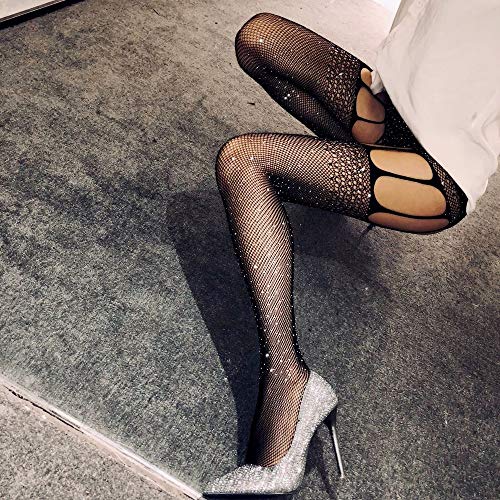 FOSTERSOURCE Yuedie Hot Rhinestone Medias Atractivas Calcetines Femeninos de Engranajes Abiertos Pantalones de Red Calcetines Base