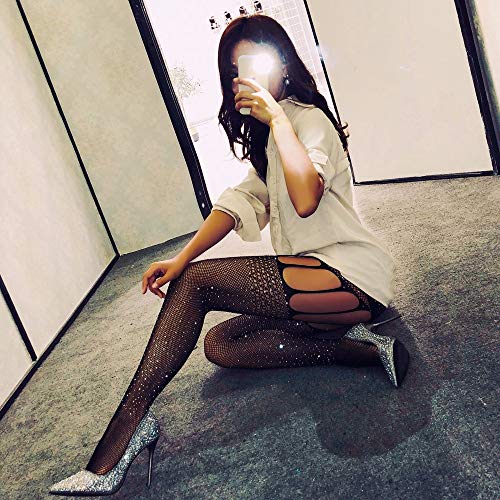 FOSTERSOURCE Yuedie Hot Rhinestone Medias Atractivas Calcetines Femeninos de Engranajes Abiertos Pantalones de Red Calcetines Base